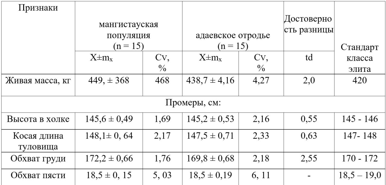 Таблица 2 - Экстерьер жеребцов - производителей
казахской лошади адаевского отродья и мангистауской популяции